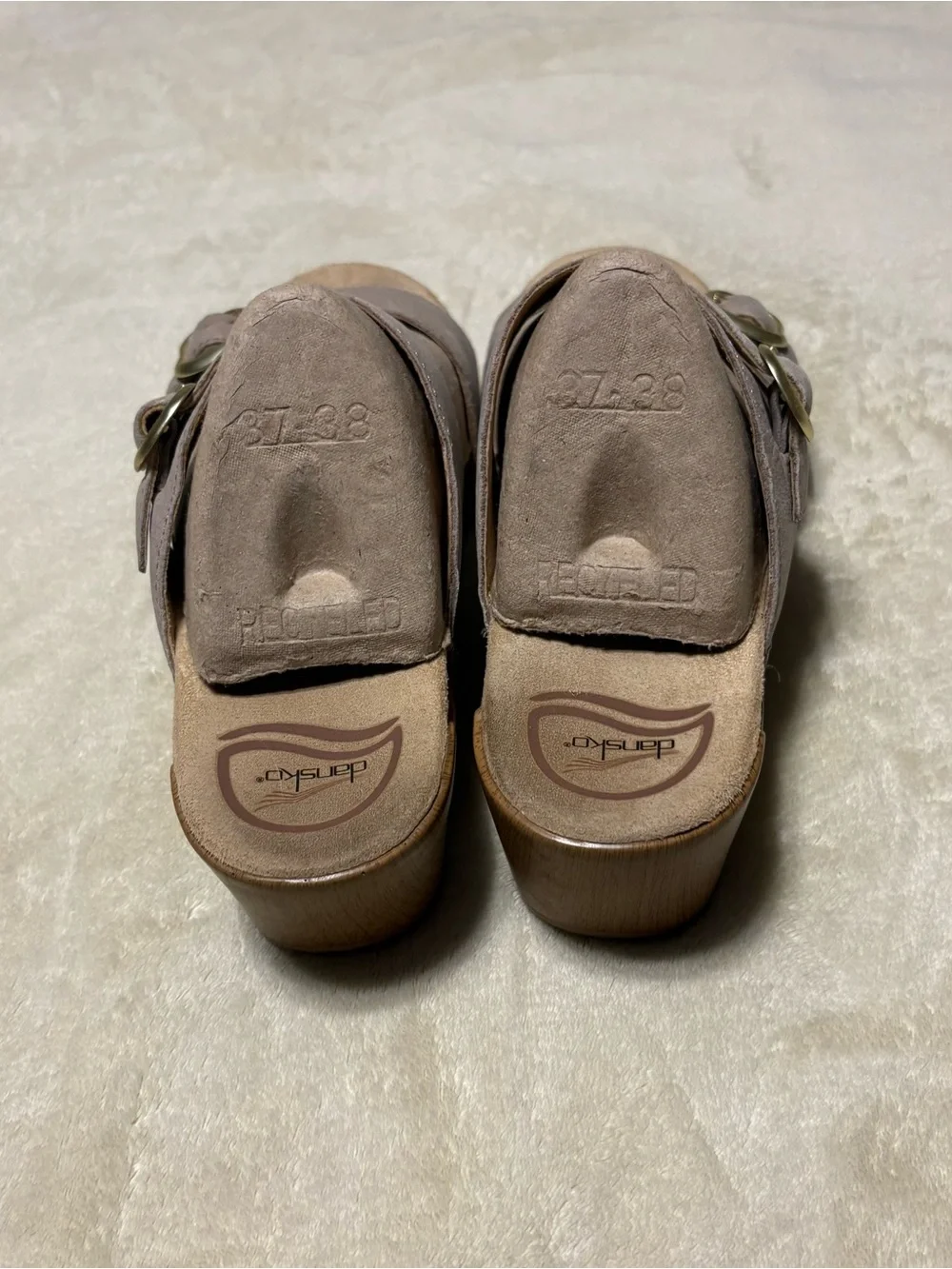 Dansko Double-Strap Wedge Sandals in Taupe Gray